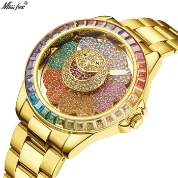 Европа и Соединенные Штаты хип-хоп sun flower могут вращать цветные мужские часы с бриллиантовой инкрустацией fashion personality steel