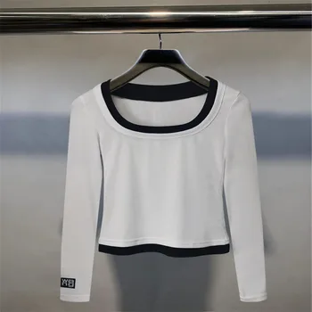 Женская рубашка WANGLETTER, Новый женский топ, Тонкая Женская рубашка с эластичным низом в простом стиле, женская рубашка с длинными рукавами