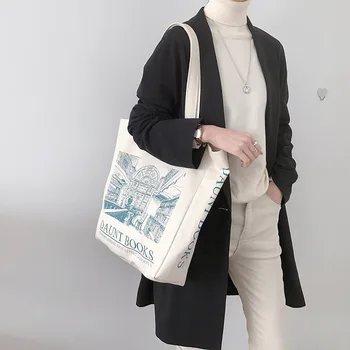 Женская холщовая сумка через плечо с принтом London Books, женская повседневная сумка-тоут, Многоразовая хлопковая пляжная сумка для покупок большой емкости