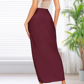 Женская юбка с драпировкой Макси до середины икры с разрезом, Асимметричная однотонная элегантная уличная одежда с разрезом для отдыха