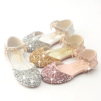 Женские розовые серебристо-золотые трехцветные туфли принцессы на мягкой подошве с жемчужной цепочкой, блестящий верх, повседневная обувь на плоской подошве