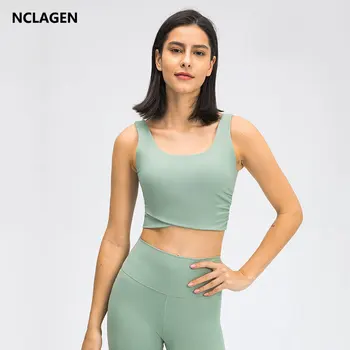 Жилет для йоги NCLAGEN, женское спортивное нижнее белье для спортзала, укороченный топ из ткани с перекрестной поверхностью, пуш-ап, Спортивный Активный бюстгальтер для фитнеса