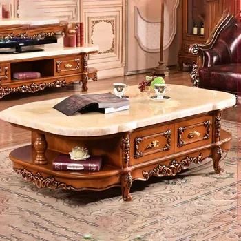 Журнальный столик из массива дерева в европейском стиле, гостиная виллы в американском стиле, запеченная краска в стиле ретро, резной чайный шкаф из массива дерева, телевизор c