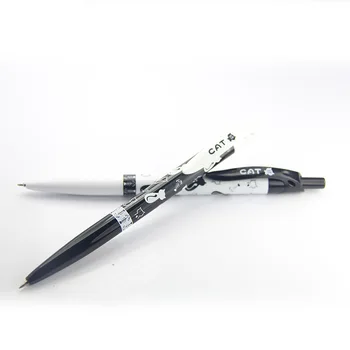 забавные кавайные черно-белые шариковые ручки с мультяшным котом 0,5 мм, ручка с синими чернилами, офисные аксессуары материал escolar школьные принадлежности