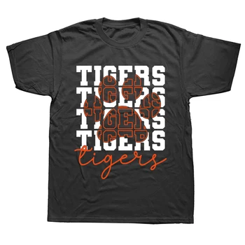 Забавные футболки Football Tigers, Школьный спортивный фанат Team Spirit Tigers, Летняя хлопковая уличная одежда с графическим рисунком, Подарки на день рождения, Футболки для мужчин