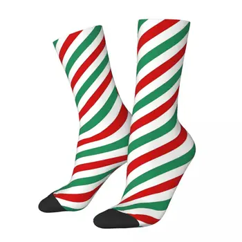 Забавный сумасшедший носок для мужчин Candycane Красный и зеленый хип-хоп винтажный носок для мальчиков с принтом Happy Pattern Повседневный подарок