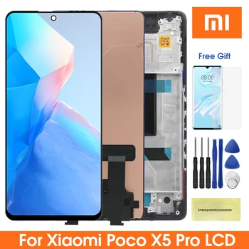 Замена Экрана дисплея Poco X5 Pro, для Xiaomi Poco X5 Pro 22101320G 22101320I ЖК-дисплей Цифровой Сенсорный Экран с рамкой