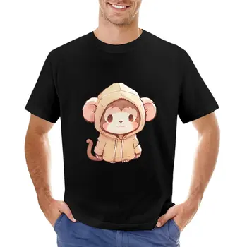 Зверята в капюшоне - футболка с обезьянкой, футболка оверсайз с коротким рукавом, мужские футболки