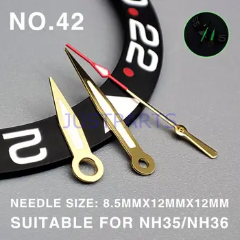 Зеленая светящаяся Остроконечная золотая отделка 12 мм Стрелки часов для Miyota NH35/NH36/NH38