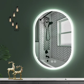 Зеркало для ванной комнаты с подсветкой, противотуманное светодиодное зеркало с регулируемой яркостью для настенного сенсорного управления, Бескаркас-ное овальное зеркало для туалетного столика