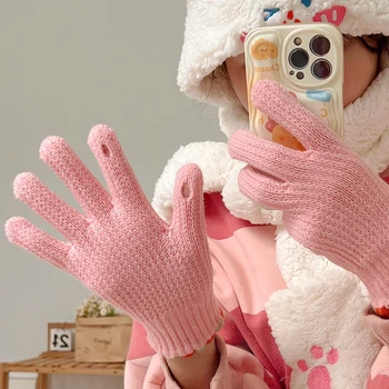 Зимние Теплые Вязаные перчатки Перчатки на полный палец Сенсорный Телефон Шерстяные Лыжные перчатки с сенсорным экраном Варежки Унисекс Рабочие перчатки для верховой езды