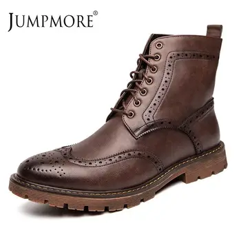 Зимние теплые короткие ботинки Jumpmore на шнуровке с круглым носком, мужская кожаная обувь, размер 38-44