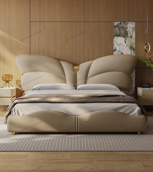Итальянская минималистичная кожаная кровать с главной спальней, свадебная кровать 1,8 м, сумка с мягкой спинкой red butterfly, дизайнерская двуспальная кровать небольшого размера