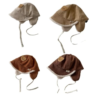 Кепка-капот Винтажная вельветовая кепка для мальчика и девочки, Ветрозащитная шапка для защиты ушей, детская утепленная шапка-ушанка, Зимняя теплая шапка
