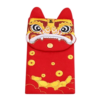Китайские красные конверты Подарочная упаковка Хунбао Вышивка Тигра Карманы для счастливых денег Китайская вышивка на Новый Год