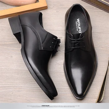 кожаные остроносые туфли, модная обувь для молодых парикмахеров в Европе и Соединенных Штатах, туфли-дерби с галстуком в деловом стиле