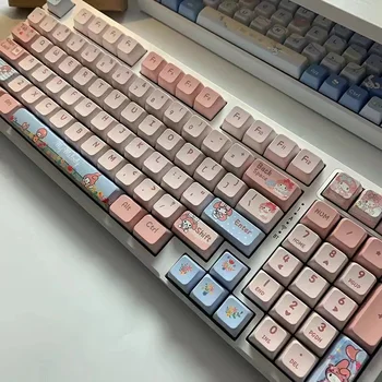 Колпачки для ключей Cute Dog Rabbit с подкладкой из ПБТ-красителя, 137 клавиш, аксессуары для механической клавиатуры с термической сублимацией