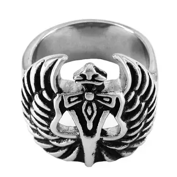 Кольцо-медальон с крыльями ангела из НЕРЖАВЕЮЩЕЙ стали с крестом FSR07W93