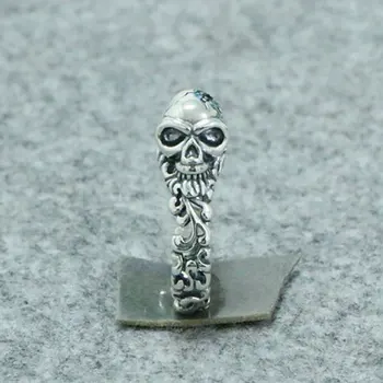 Кольцо с черепом из стерлингового серебра S925 Пробы в стиле панк-хип-хоп, Персонализированный креативный дизайн, мужское кольцо из старинного тайского серебра
