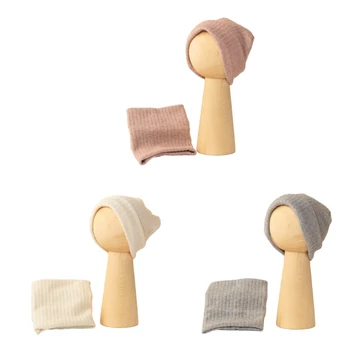 Комплект Детской Шапочки и Обертывания для шеи, Однотонный Шейный Платок со Шляпкой-Чепчиком на 0-36 Месяцев