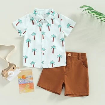 Комплект летней одежды для мальчиков от 1 до 6 лет, детские рубашки с короткими рукавами и принтом кокосовой пальмы, короткие штаны, детская повседневная одежда для джентльменов