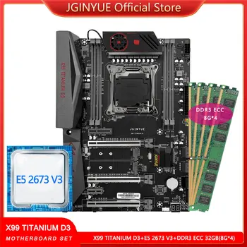Комплект материнской платы JGINYUE X99 с процессором Xeon E5 2673 v3 и DDR3 ECC 32G (4*8) 1600 МГц NVME SATA X99 TITANIUM D3