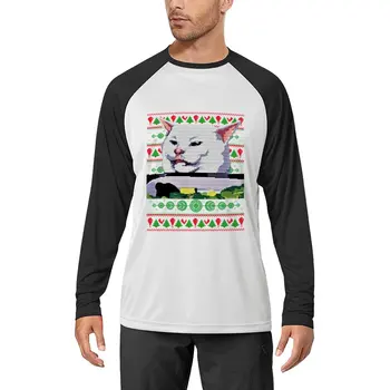 Копия Женщины, кричащей на кошку, Промозглый мем, Уродливая Рождественская рубашка, Футболка с длинным рукавом, топы размера плюс, черные футболки, мужская одежда
