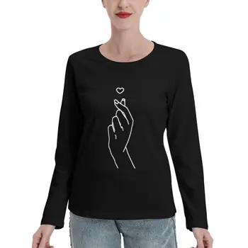 Корейские футболки с длинным рукавом Finger Heart Kpop, забавная футболка, милая одежда, модная женская блузка 2023 года