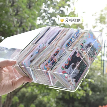 Корейский Акриловый Прозрачный Ящик для хранения Blind Box Card Kpop Чехол для хранения фотокарточек Отделение-органайзер для фотокарточек Откидная коробка