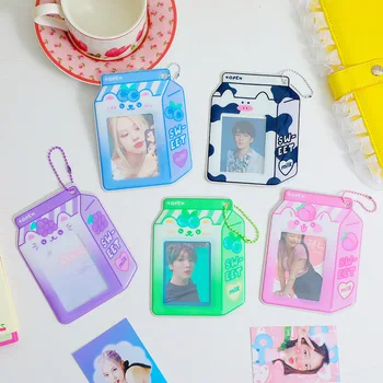 Корейский держатель фотокарточки для бутылки с молоком, набор 3-дюймовых карточек, Мультяшная милая фотозвезда, преследующая студентку, для хранения автобусных карточек