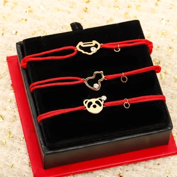 Красный веревочный браслет из тыквы с замком Panda 2023 Роскошные ювелирные изделия Женский подарок из серебра 925 пробы, покрытый 18-каратным золотом.