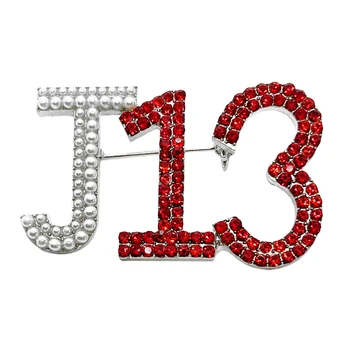 Красный горный хрусталь Ювелирные изделия женское общество логотип J13 письмо Металлическая брошь БУЛАВКА