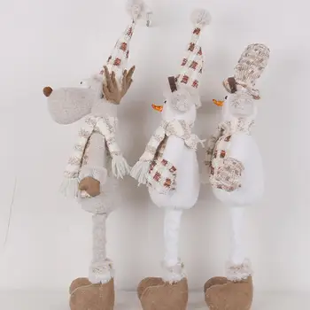 Кукла-снеговик с плюшевым наушником, милое украшение для дома, вязаная рождественская кукла-снеговик ручной работы с выдвижными длинными плюшевыми ножками