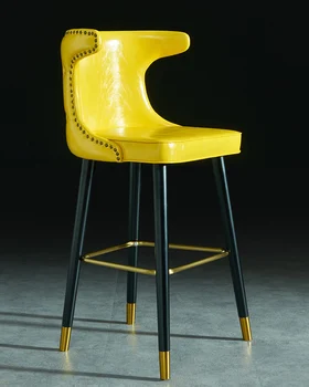 Легкий Роскошный барный стул из массива Дерева, Современный Простой кожаный Художественный барный стул, Бытовой барный стул, Высокий табурет для кафе в отеле