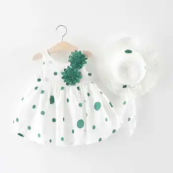 Летний комплект одежды для маленьких девочек, детские пляжные платья, Хлопковое платье принцессы без рукавов с милым бантом для новорожденных + солнцезащитная шляпка