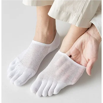 Летняя мужская однотонная сетка с пятью пальцами, тонкий дышащий невидимый раздвоенный носок, нескользящий силиконовый хлопок, короткие шорты