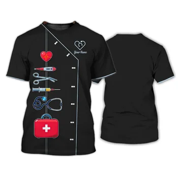 Летняя футболка медсестры 2023 с 3D-печатью Унисекс, униформа медсестры, мужская и женская одежда с коротким рукавом, мужские футболки