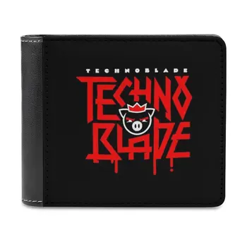 Логотип Technoblade Красный Кожаный бумажник Мужской Классический Черный кошелек Держатель для кредитных карт Модный мужской кошелек Technoblade Techno Dream