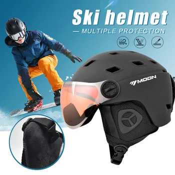Лыжный шлем, шлем для снежных видов спорта, легкий Интегрированный шлем для снежных лыж, Регулируемый лыжный защитный шлем с очками для мужчин и женщин