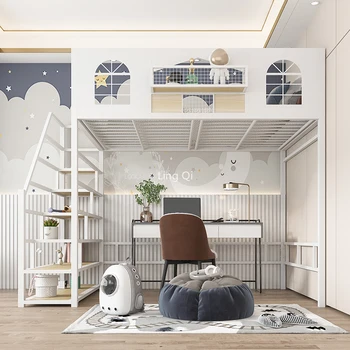 Минималистичные Ограждения безопасности в американском стиле Детские кровати Лофт Железная квартира Удобная кровать Простая Мебель для спальни с белой подсветкой