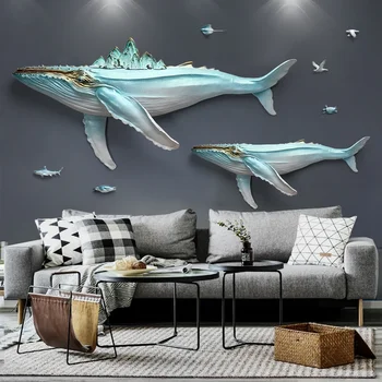 Минималистичный домашний декор, Морское животное Кит, Настенный диван, фон, украшение стен, Креативная 3D наклейка на стену в детской комнате