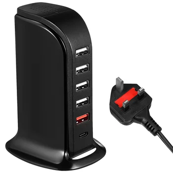 Многопортовая USB-станция для быстрой зарядки мощностью 40 Вт, настольный концентратор для путешествий с британской вилкой, черный