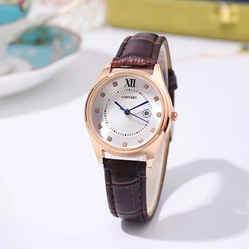 Модные женские часы со стразами и датой, простой модный женский кожаный ремень, кварцевые наручные часы Montre Femme Relógio Feminino