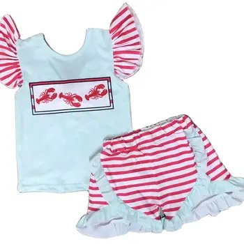 Модный комплект детской одежды с короткими штанами Peace love и принтом раков из милого мультфильма.
