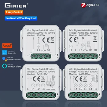 Модуль интеллектуального переключателя GIRIER Tuya ZigBee 3.0 Не требуется нейтральный провод Умный дом Выключатель света своими руками Работает с Alexa Google Home