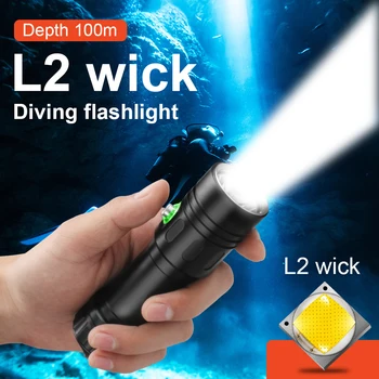 Мощный фонарик для дайвинга Фонарик для подводного плавания с аквалангом Аккумулятор 26650 с ручной веревкой IPX8 Водонепроницаемый Фонарь для дайвинга