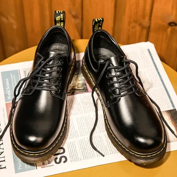 Мужская кожаная обувь, повседневная деловая мужская обувь с низким вырезом, сшитая вручную на толстой подошве, обувь для рабочей одежды, модные ботинки Martin