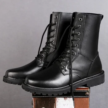 Мужская обувь, мужские ботинки, военные тактические ботинки из натуральной кожи, водонепроницаемые ботинки, Зимние снегоступы, увеличивающие тепло, Большие размеры 36-48