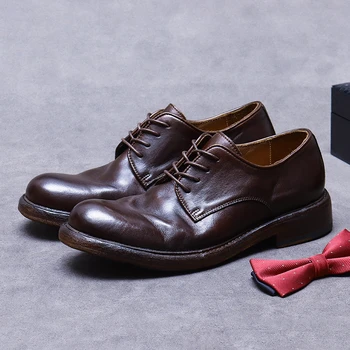Мужская повседневная обувь ручной работы в стиле ретро из натуральной кожи, высококачественная дышащая и удобная мужская деловая кожаная обувь