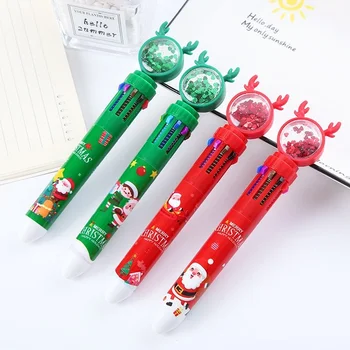 Мультяшная 10-цветная шариковая ручка, Рождественский приз, телескопическая Шариковая ручка с оленьими рогами, студенческие канцелярские принадлежности, Цветная ручка для счета вручную